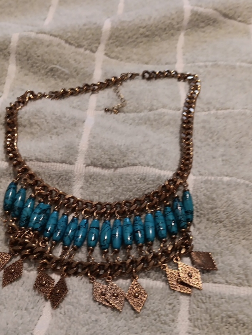 Gold-Tone Necklace with Turquoise Beads